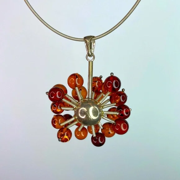 Artisan-Made Sterling Silver & Baltic Amber ‘Space’ Necklace - Picture 3 of 13